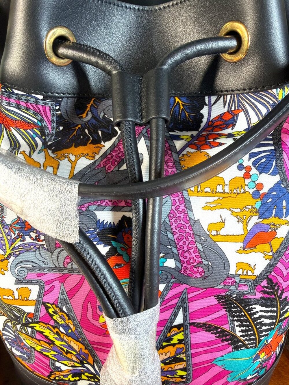 Salvatore Ferragamo Gancini Safari Nylon & Leather Bucket Backpack with BOX  NEW - Picture 12 of 17